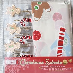 NIB Christmas candy cane shower curtain & hooks